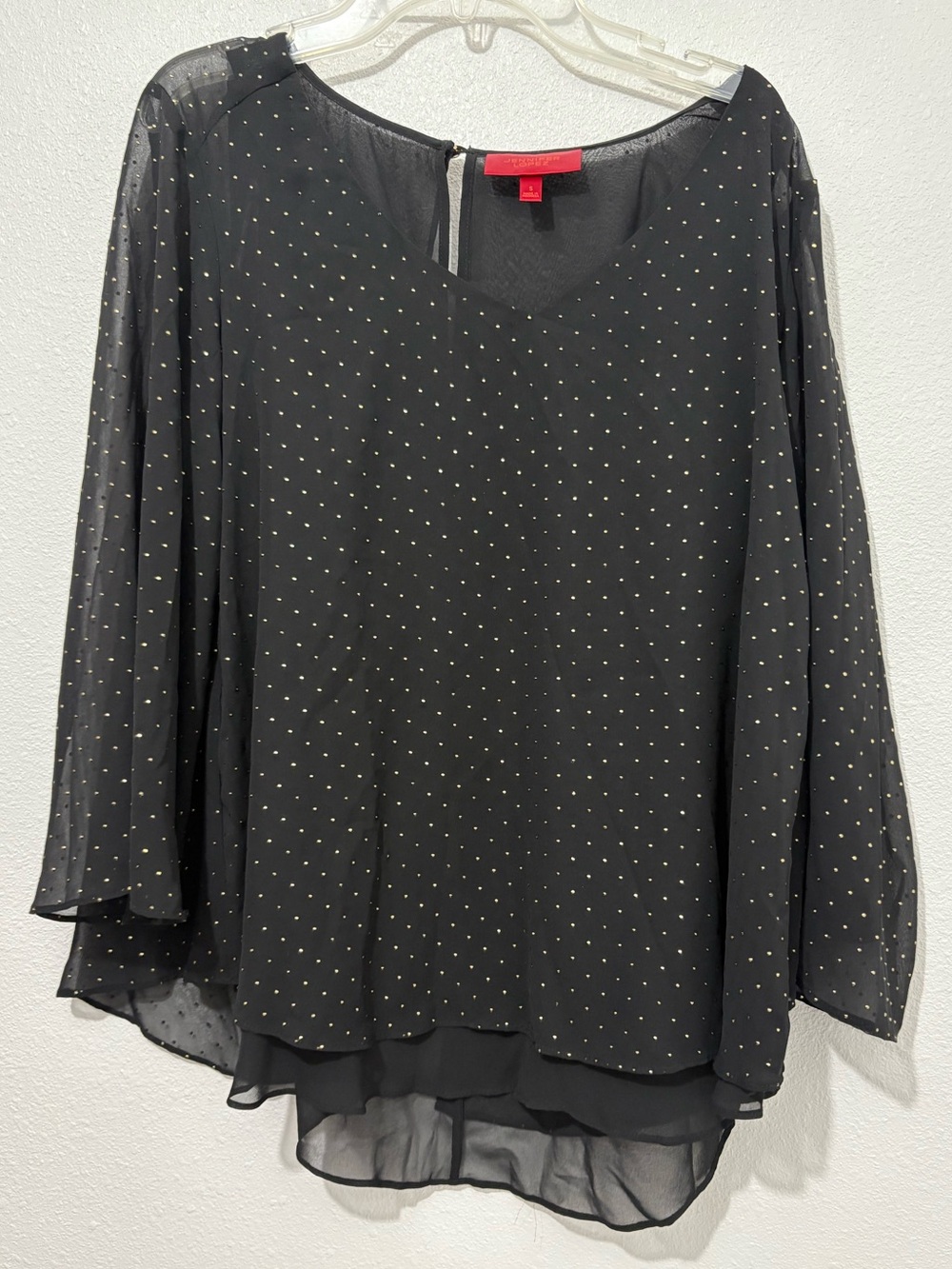 Jennifer Lopez Blouse Black With Gold Dots Top Sheer Layer Size Small